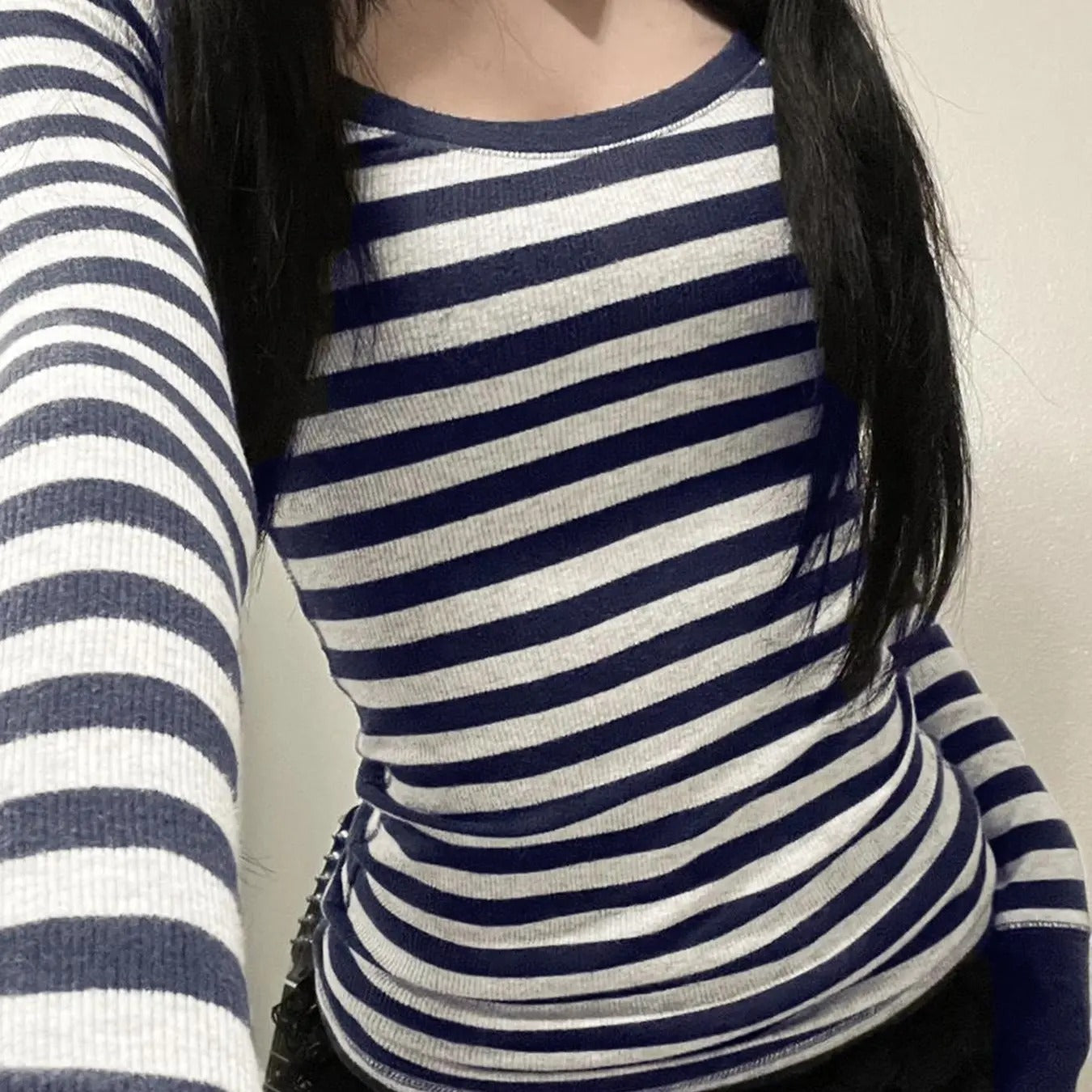 Women's Striped Print Scoop Neck Ribbed Tee, Casual Long Sleeve T-shirt for Fall & Winter, Women's Clothing for Daily...
