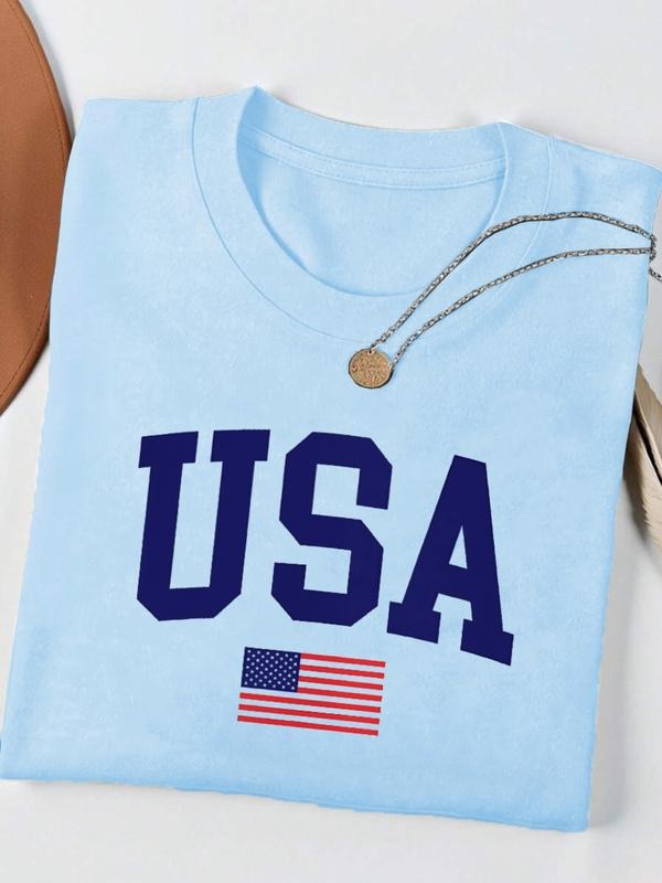 Women's Summer American Flag Print T-Shirt Top, Patriotic Short Sleeve Tee, Casual Loose-Fitting, Fruits & Vegetables...