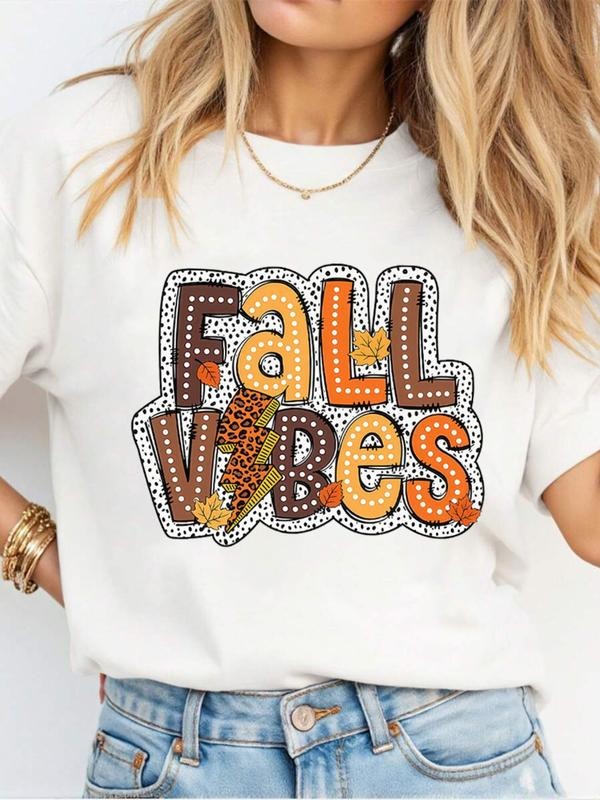 Women's Summer Casual Letter Print T-Shirt Top, Fashionable Print Design, Perfect for Daily Wear and Gifts, Loose-Fitting...