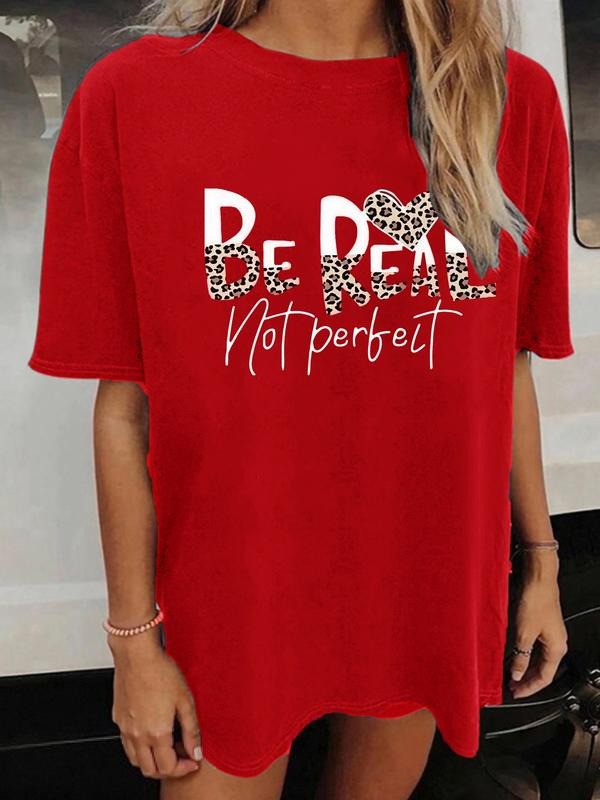 Women's Summer Casual Loose Fit T-Shirt Top, Leopard Print and Letter Pattern, Comfortable and Stylish, Perfect for Daily...