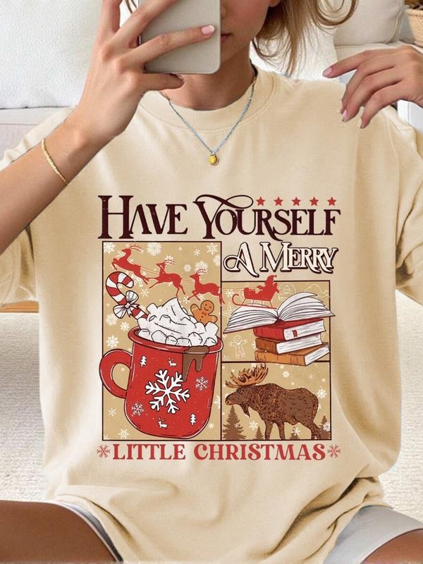 Women's Summer Christmas Pattern T-Shirt, Short Sleeve Loose Fit Casual Top, Fashionable Comfortable Young Street Style...