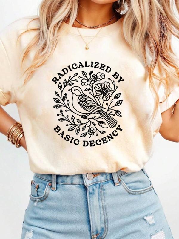 Women's Summer Floral Pattern Social Justice Theme T-Shirt, Support Immigrant Human Rights Casual Loose-Fitting Top for...