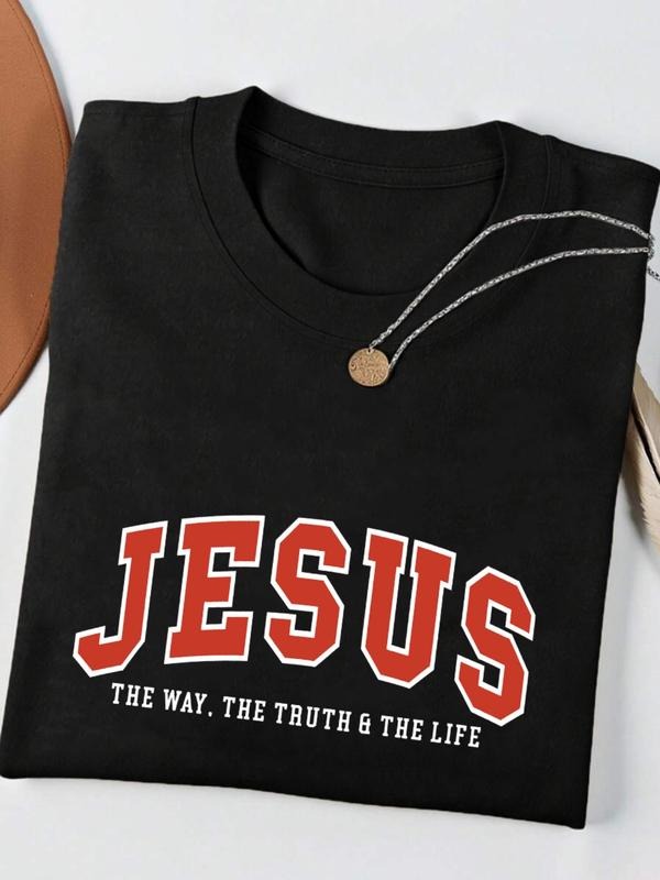 Women's Summer Round Neck Loose-Fit T-Shirt, Jesus Lord Design, Letter & Slogan Pattern, Casual Style, Moderate Fabric...