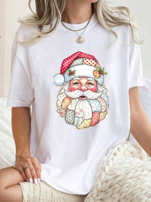 Women's Summer Santa Claus Print T-Shirt Top, Unisex Short Sleeve Tee, Casual Loose Fit, Animal Pattern, O-Neck Style...