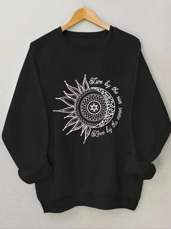 Women's Sun & Letter Print Round Neck Sweatshirt, Casual Long Sleeve Crew Neck Pullover for Spring & Fall, Fashion...