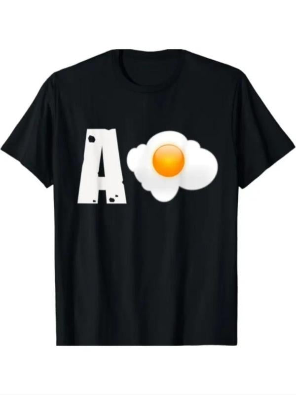 Women's Sunny Side Up Egg & Letter Print Round Neck Tee, Casual Short Sleeve Crew Neck T-shirt for Summer, Fashion...