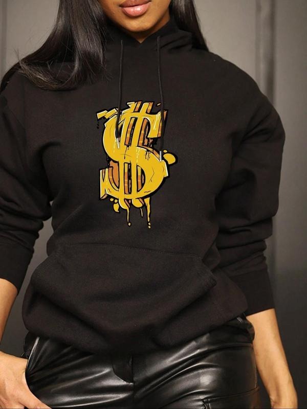 Women's Symbol Print Drawstring Hoodie, Fashion Casual Hooded Sweatshirt for Daily Wear, Women Clothing for Fall & Winter...