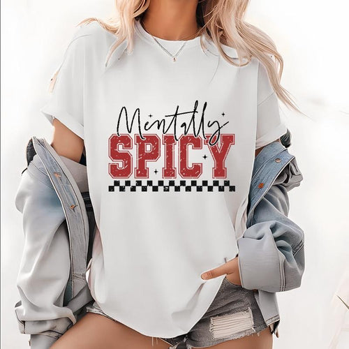 Women's T - Shirt with Trendy "Mentally SPICY" Slogan and Cool Checkered Design Hoodie, Sweatshirt | HypeCrazeTee.com