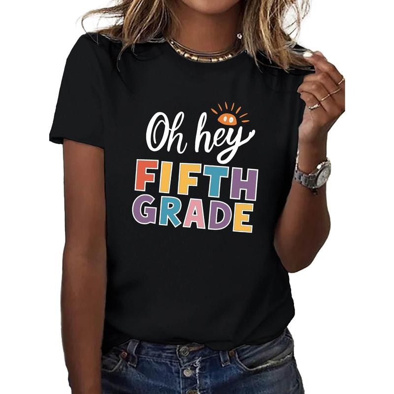 Women's T-Shirt | 'Oh Hey FIFTH GRADE' Graphic Tee | Multi-Color Geometric Pattern | Round Neck, Short Sleeve | Casual...