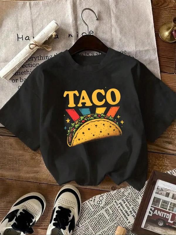 Women's Taco Print Round Neck Tee, Fashion Casual Crew Neck T-Shirt for Daily Holiday Vacation Outdoor Wear, Ladies...