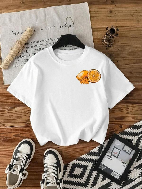Women's Tequila & Lime Print Round Neck Tee, Casual Y2K Style Short Sleeve T-shirt for Summer, Women's Top for Daily Wear...