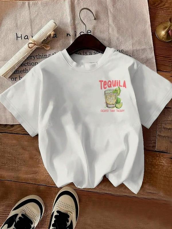 Women's Tequila Drink Round Neck Graphic Tee, Casual Short Sleeve Crew Neck T-Shirt for Summer, Fashion Women's Top for...