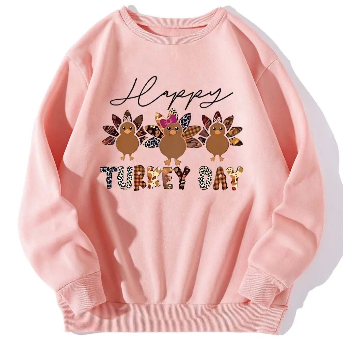 Women's Thanksgiving Turkey & Letter Print Drop Shoulder Sweatshirt, Casual Long Sleeve Round Neck Pullover for Fall &...