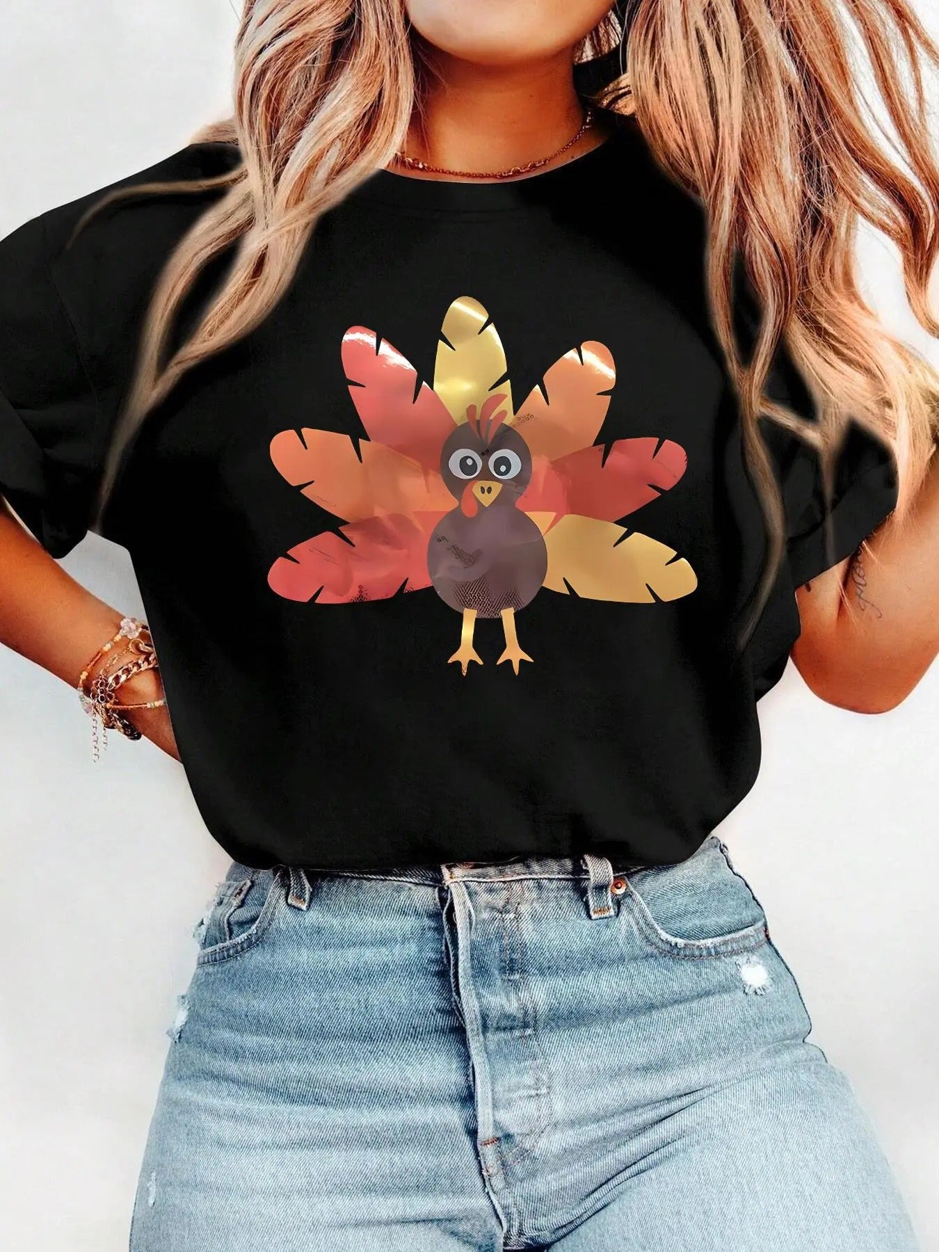 Thanksgiving Turkey Print Round Neck Vintage Casual Drop Shoulder Short Sleeve Daily Spring & Fall T-Shirts, Hoodie, Sweatshirt
