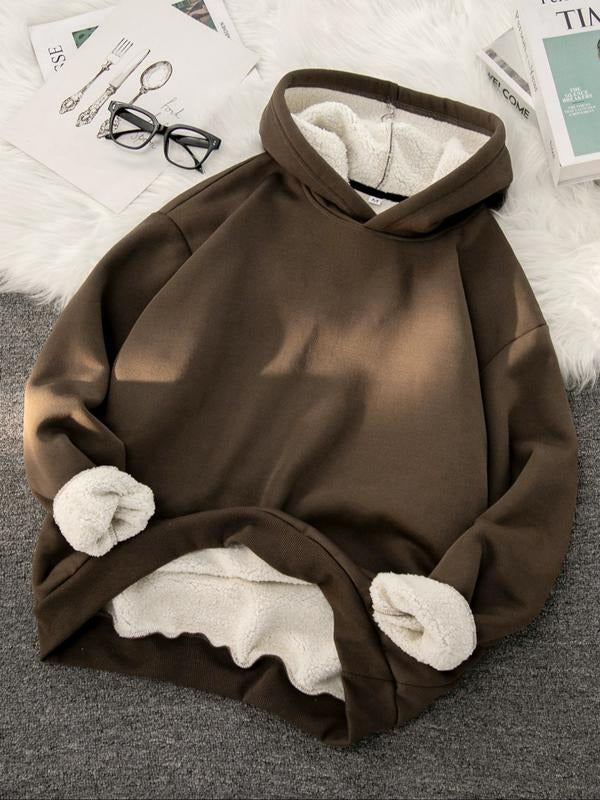 Women's Thick Fleece Hoodie, Casual Letter Print Pullover, Fall & Winter Warm Sweatshirt, Comfortable Daily Wear T-Shirts