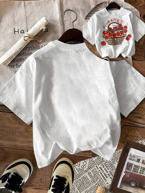 Women's Tomato Print Round Neck Tee, Casual Short Sleeve Crew Neck T-Shirt for Summer, Fashion Women's Top for Daily Wear...