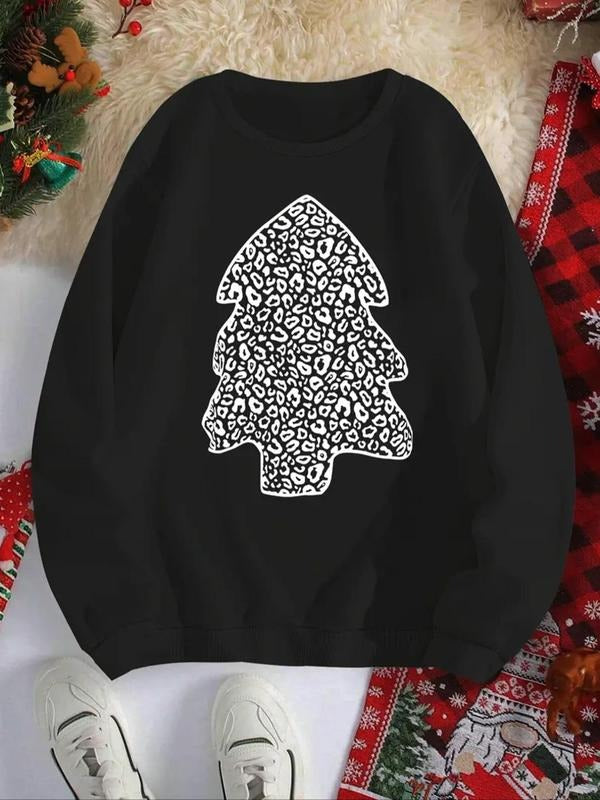 Women's Tree Print Crew Neck Pullover, Casual Long Sleeve Sweatshirt for Fall & Winter, Women's Tops for Daily Wear...