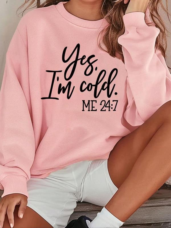 Women's Trendy Letter Print Crew Neck Sweatshirt, Casual Long Sleeve Pullover for Fall & Winter, Women's Clothes for...