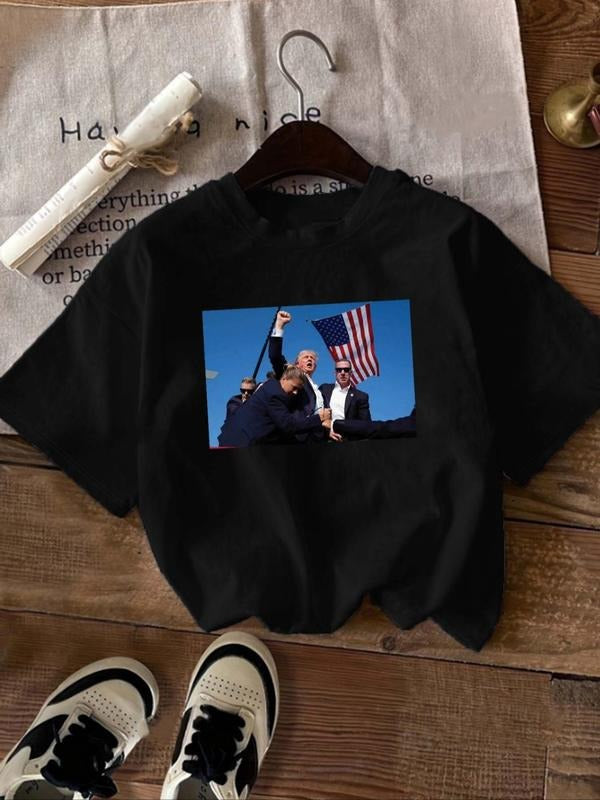 Women's Trump Print Round Neck Tee, "Make America Great Again" Trendy Casual Short Sleeve T-shirt for Daily Wear, Ladies...