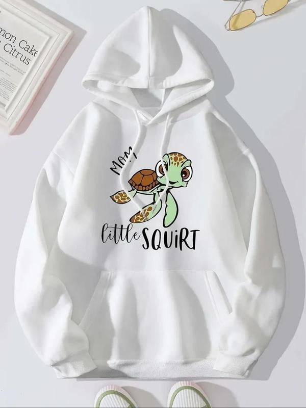 Women's Turtle & Letter Print Drawstring Hoodie, Fashion Casual Hooded Sweatshirt for Daily Holiday Outdoor Wear, Women...