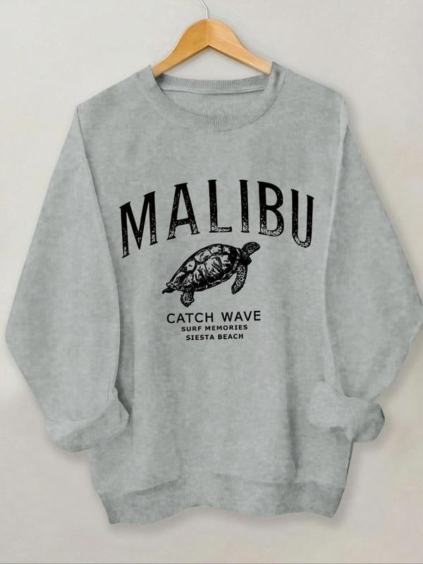 Women's Turtle & Letter Print Drop Shoulder Sweatshirt, Casual Long Sleeve Round Neck Pullover for Daily Wear, Ladies...