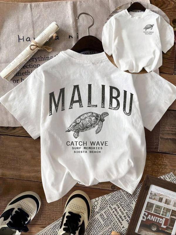 Women's Turtle & Letter Print Round Neck Tee, Vintage Trendy Casual Crew Neck Short Sleeve T-shirt for Daily Wear, Ladies...