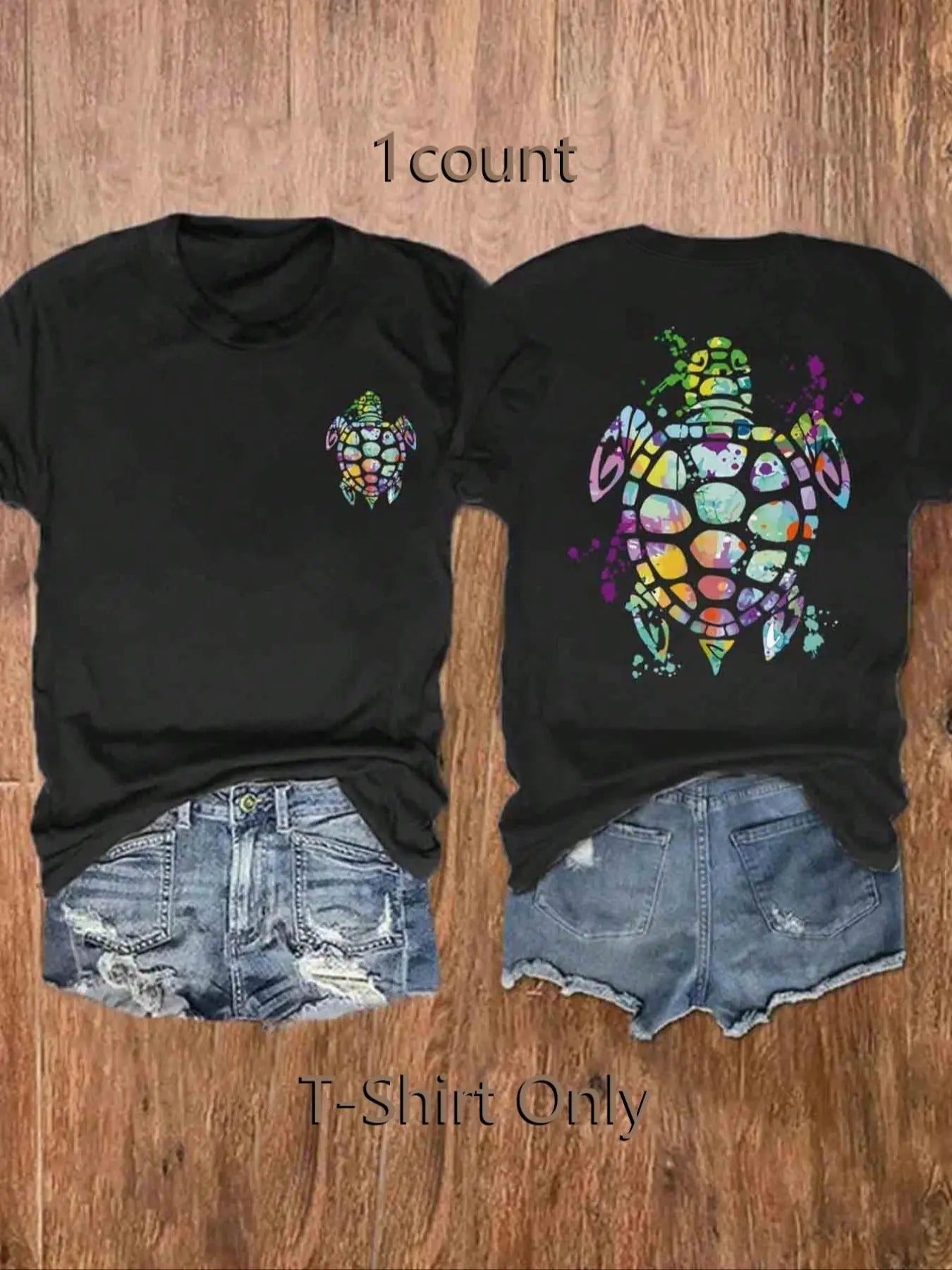 Women's Turtle Print Round Neck Tee, Fashion Casual Crew Neck Short Sleeve T-Shirt for Daily Holiday Vacation Outdoor...