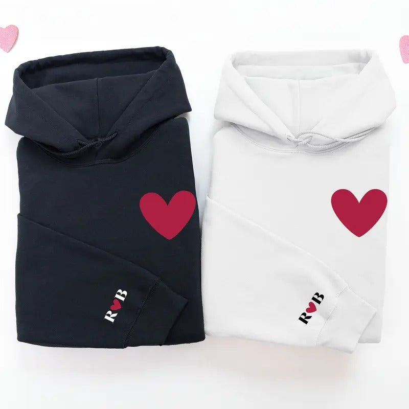 Women's Valentines Hoodie with Initial on Sleeve - Personalized Sweatshirt for Valentine's Day - Fit, Fabric T-Shirts