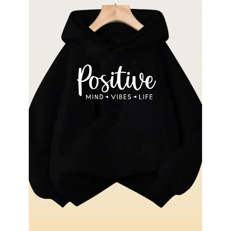 Women's Vibrant Red Hooded Sweatshirt with Positive Mind Vibes Life Print - 100% Polyester Machine-Washable Winter...