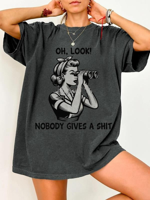 Women's Vintage Figure & Rabbit Print Round Neck Tee, Casual Graphic Short Sleeve T-Shirt for Summer, Women's Top for...