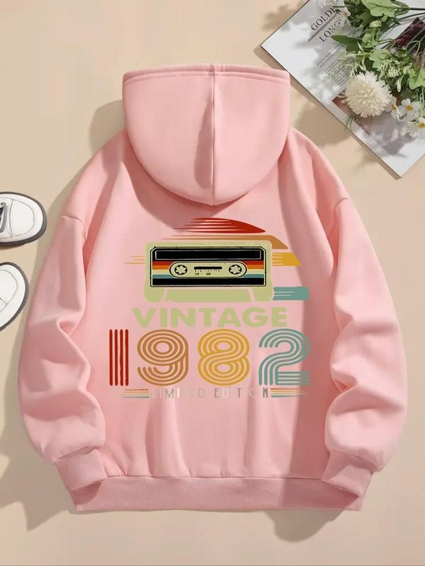 Women's Vintage Graphic Drop Shoulder Hoodie, Fashion Casual Drawstring Pocket Hooded Sweatshirt for Daily Holiday...