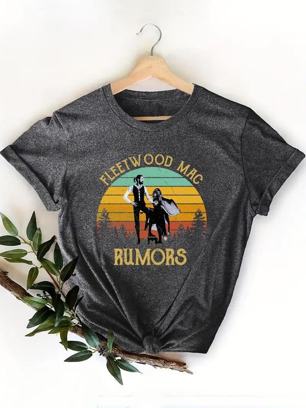 Women's Vintage Letter Print Round Neck Graphic Tee, Casual Short Sleeve T-Shirt for Daily Wear, Ladies Summer Outfit...