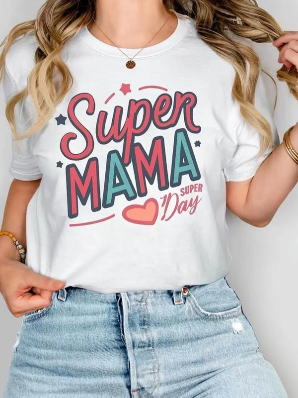 Women's Vintage Letter Print Round Neck Tee, Casual Short Sleeve Crew Neck T-shirt for Daily Wear, Ladies Clothes for All...
