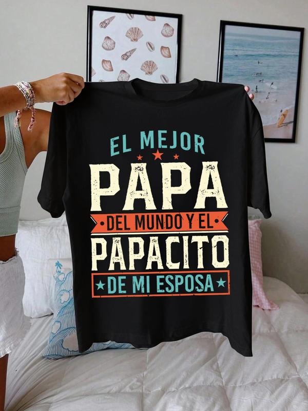 Women's Vintage Letter Print Round Neck Tee, Trendy Casual Crew Neck Short Sleeve T-shirt for Daily Wear, Ladies Summer,...