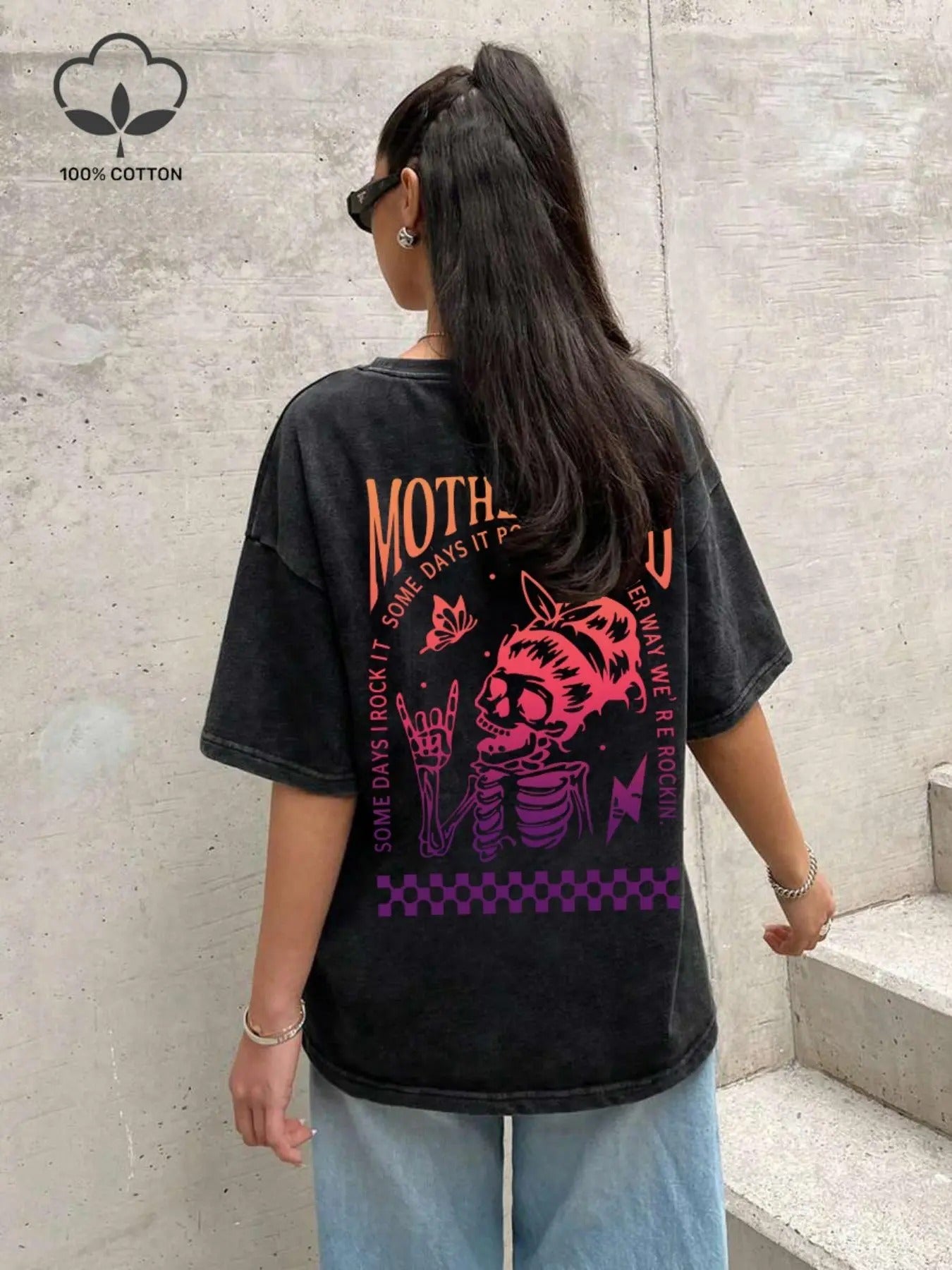 Women's Vintage Letter Print Skull Graphic Tee, Casual Short Sleeve T-shirt for Summer, Women's Top for Daily Wear...