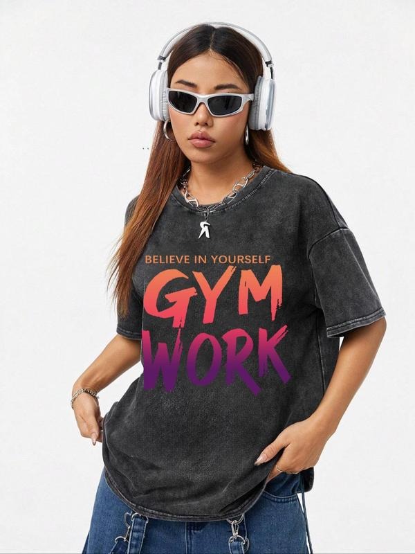 Women's Vintage Workout Short Sleeve Graphic Tee, Casual Gym Wear T-shirt for Daily Wear, Ladies Summer, Top Hoodie,...