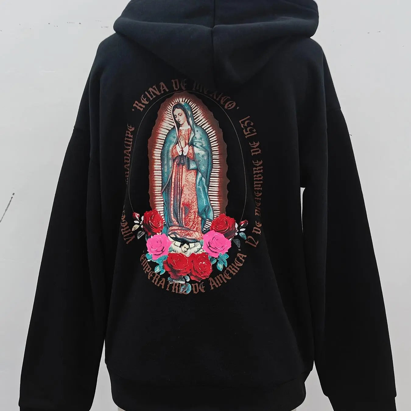 Women's Virgin Mary Print Drop Shoulder Hoodie, Fashion Casual Hooded Sweatshirt for Daily Holiday Outdoor Wear, Ladies...