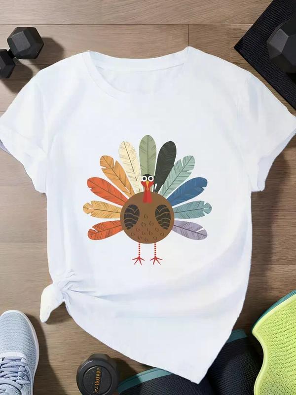 Women's Whimsical Turkey Graphic-Shirt - Casual s Tee, Short Sleeve, Round Neck, Washable