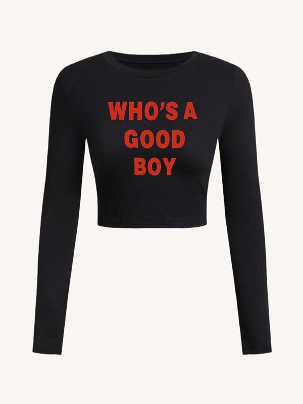 Women's Who Is Good Boy Slogan Print Round Neck Short Sleeve T-Shirt, Casual Fashion Tee for Daily Wear, Holiday Vacation...