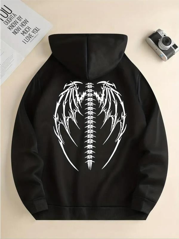 Women's Wing Print Drop Shoulder Hoodie, Fashion Casual Drawstring Pocket Hooded Sweatshirt for Daily Holiday Outdoor...