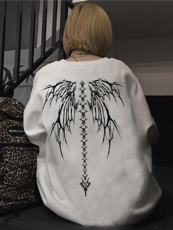 Women's Wing Print Drop Shoulder Sweatshirt, Casual Long Sleeve Round Neck Pullover for Fall & Winter, Ladies Clothes for...