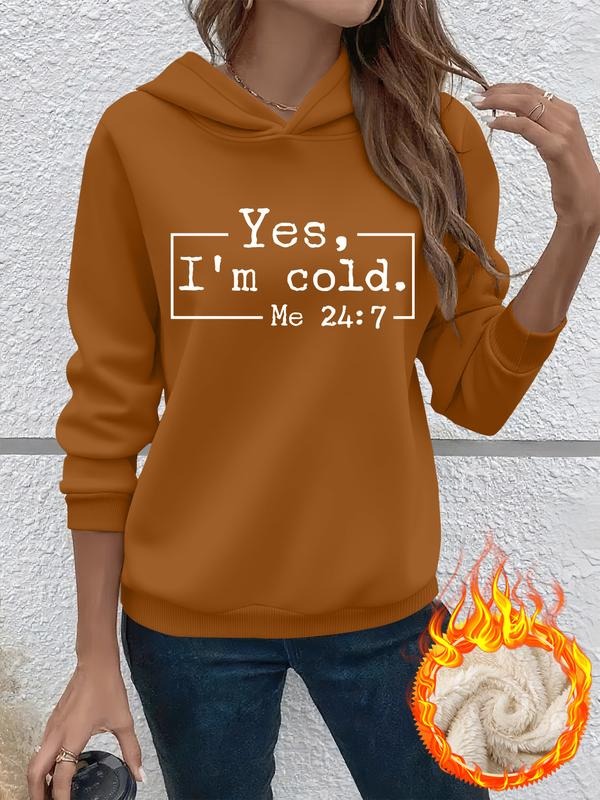 Women's Winter Warm Hoodie, Lamb Velvet Fleece Pullover, Yes I'm Cold Letter Print, Casual Thick Fabric Sweatshirt for...