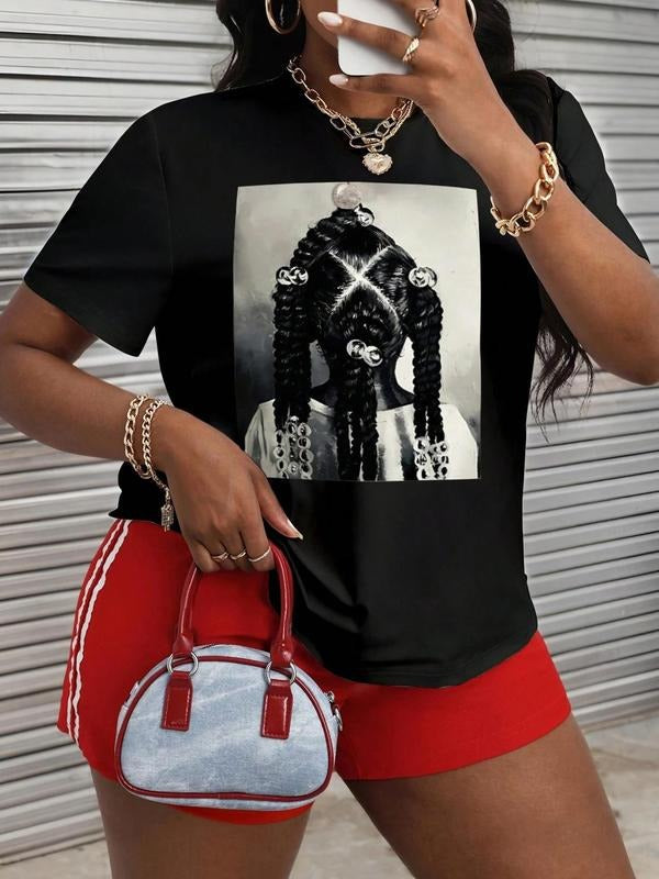 Women's Xxx Smile Face Print Round Neck Tee, Fashion Casual Crew Neck T-Shirt for Daily Holiday Vacation Outdoor Wear,...