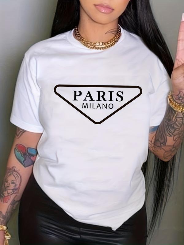 Women's Y2K Style Loose-Fit Letter Print T-Shirt, Thin Kint Fabric Summer Top, Casual Fashion Tee for Daily Wear Hoodie,...