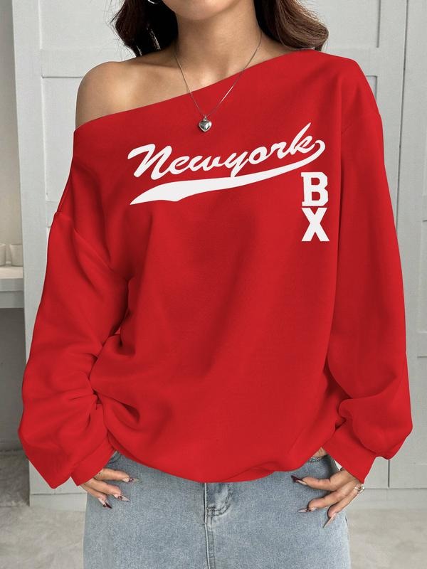 Women's Y2K Style Off-Shoulder Long Sleeve Sweatshirt, Casual Letter Print Design, Perfect for Daily Wear & T-Shirts, Hoodie
