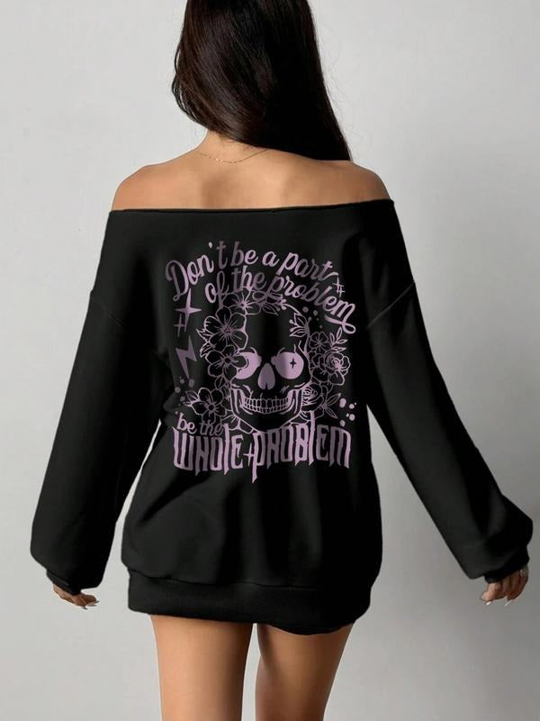 Women's Y2K Style Off-Shoulder Long Sleeve Sweatshirt, Fashionable Print Design, Perfect for Fall & Winter Wear style 02...