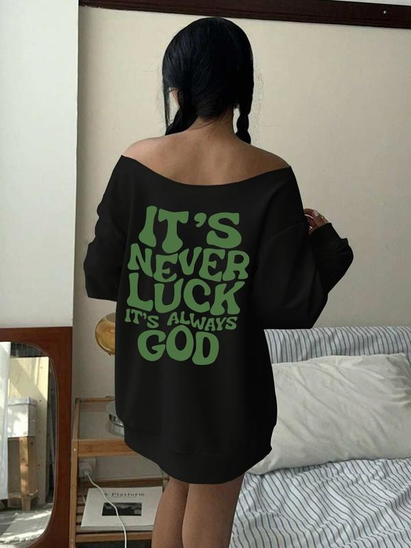Women's Y2K Style Off-Shoulder Long Sleeve Sweatshirt, Letter Print, Fashionable & Versatile, Perfect for Daily Wear...