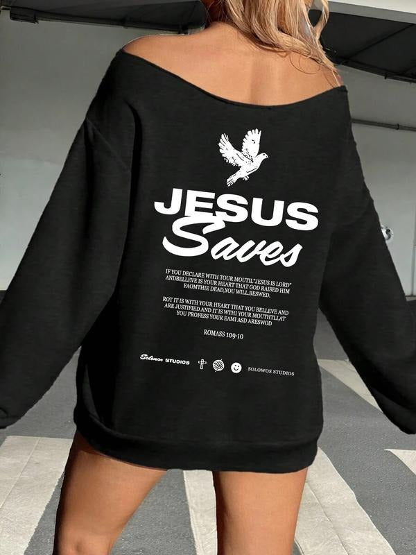 Women's Y2K Style Off-Shoulder Long Sleeve Sweatshirt, Letter Print, Fashionable & Versatile, Perfect for Daily Wear...