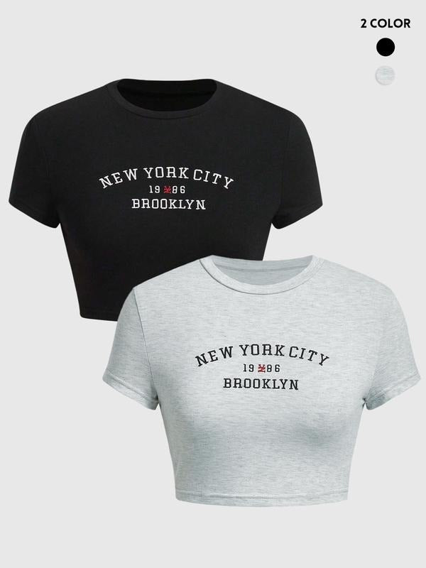 Women's Y2K T-Shirt Set 2-Piece, Slim-Fitting Short Sleeve Letter Pattern, Casual Fashion for Daily Wear, Perfect for...