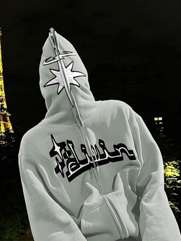 Women's Y2K style hooded sweatshirt, casual long sleeved zipper sweatshirt, geometric pattern, Spring and Autumn fashion...